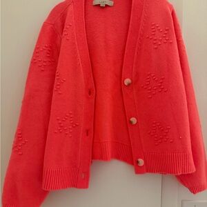 LOFT Bright Coral Cardigan with Star Details